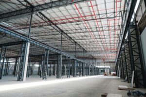 The interior of SEW-EURODRIVE’s expansive new 17 000m² service and repair facility nears completion, reflecting the company’s substantial investment in state-of-the-art industrial engineering capacity.
